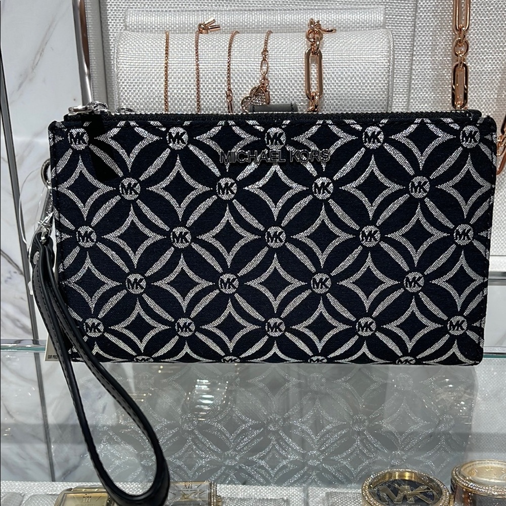 Michael Kors Jet Set Travel Large Double-Zip Wristlet-Wallet-PhoneHolder Black